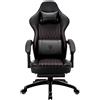 Dowinx Sedia da gioco con cuscino primaverile, da corsa, con supporto lombare, ergonomico, con poggiapiedi, in pelle PU
