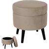 moorg Pouf Contenitore in Velluto Color Tortora, Puffo Contenitore Rotondo, Pouf con Piedini in Legno, Pouffe Salotto 38x39 cm
