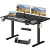 SANODESK Scrivania Regolabile Elettrica 140*60cm (con Gancio/Portabottiglie), Standing Desk con Tavola, Funzione di Memoria, per Lavoro/Casa (Nero)
