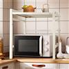 XUANYU Supporto per forno a microonde estensibile, supporto a microonde in metallo, mensola da cucina con ganci in plastica, ripiano portaoggetti da cucina regolabile fino a 25 kg (1, bianco-2