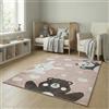Jimri Tappeto per la cameretta dei bambini con orsetti, panda, pois, cuoricini e palloncini, tappeto per bambini - Rosa Chiaro/Beige, 120 x 170 cm