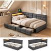 MIOOSUT Letto 90 x 200 con cassetti e spazio di archiviazione, letto imbottito in L AVCE lampada LED e USB, divano letto moderno con rete a doghe senza materasso (grigio, 90 x 200)