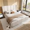 YuQozii 160 x 200 cm, elegante e moderno telaio per letto imbottito, testa e poggiapiedi alti, telaio in ferro e combinazione di legno, stabile e durevole (beige)