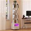 Ztexkee Libreria girevole a 4 ripiani, Scaffale girevole a 360° Libreria mobile con 4 ruote Scaffale con 1 cassetto e 1 vano contenitore per soggiorno, camera da letto, studio, ufficio, bianco