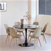 Uderkiny Set tavolo da pranzo e sedia, Tavolo da pranzo rotondo in MDF da 110 cm con 6 moderne sedie da pranzo, adatti per cucina, sala da pranzo, soggiorno, caffetteria, balcone (Nero，6 Cachi