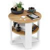 defiPad Tavolino da salotto rotondo Ø53 cm - elemento laterale da divano con ripiano, 2 livelli, arredo soggiorno moderno, bianco e rovere, design industriale, prodotto in UE