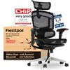 FLEXISPOT ErgoX Pro Sedia da Ufficio Ergonomica con Poggiapiedi, Altezza Regolabile a 12 Livelli, Braccioli 7D, Supporto Lombare 5D, Poggiatesta 4D, Portata 250 kg e Seduta in Rete Traspirante - Nero