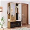 Witimisy Elegante set di armadi con specchio, scarpiera, panca con ganci e grucce rimovibili (nero e legno)
