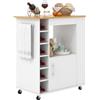 KOMFOTTEU Carrello da Cucina in Legno, Carrello di Servizio con 3 Organizzatori, Impugnatura e 6 Scomparti per vino, Isola da Cucina su Ruote con Piano in Bambù, per Sala da Pranzo, Bar (Bianco)