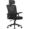 naspaluro Sedia da Ufficio,Con Braccioli Ribaltabili a 90°,Sedie Scrivania Ergonomica Lombare, Con Poggiatesta, Rivestimento in Rete Traspirante, Sedia Girevole a 360° Con Funzione Swing,Nero
