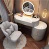 Meedlopia Set di Scrivania Vanity, Tavolo da Camera da Letto Vanity Table con Specchio Rotante a LED e Luci, Tavolo da Trucco con Cassetti di Stoccaggio e Sgabello, Tavolo da Camera da Letto per Ragazze/Donne