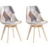 GrandCA HOME Set di 2 Sedie da Pranzo Scandinave con Cuscino del Sedile in Tessuto Patchwork Staccabile e Gambe in Legno di Faggio, per Soggiorno, Sala da Pranzo, Cucina, Patchwork Grigio