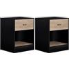 IDMarket - Set di 2 comodini in Legno Nero e cassetto Bianco Olga