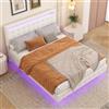 Oxtao Letto imbottito con illuminazione a LED, 140 x 200 cm, letto matrimoniale con testiera regolabile, struttura in ecopelle, senza materasso (bianco)