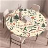 Treer Stile Natalizio Tovaglia Rotondo Antimacchia, Mollettone Tavolo Rotondo con Bordo Eelastico, Lavabile Copritavolo Antiscivolo Tovaglia Tonda per Picnic Cucina Casa (90cm,Beige)