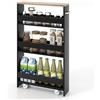 KOMFOTTEU Carrello Portaoggetti a 4 Ripiani con Ruote Rirevoli a 360°, Carrellino Scorrevole con Maniglia Slim, da Bagno, Cucina, Lavanderia, 47,5 x 13 x 80,5 cm (Nero e Naturale, Senza Presa)