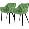 ML DESIGN modern living ML-Design Set 2 Sedie per Sala da Pranzo in Velluto Verde Salvia Poltroncine da Salotto Imbottite con Braccioli Gambe in Metallo Poltrone per Soggiorno con Schienale Ergonomiche e Confortevoli
