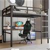 Wyibwy Letto a soppalco 140x200cm con presa di corrente con USB Type-C e scrivania,metallo letto a castello matrimoniale con ripiani multipli e scaletta,ringhiere,per bambini,senza materasso,nero