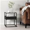 [en.casa] Comodino in Acciaio Tavolino Basso da Divano 51 x 40 x 40 cm con Piano Tavolo in Vetro Temperato Tavolino a Cubo con Cassetto e Scomparto Aperto - Nero Opaco