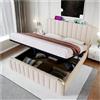 Wyibwy Letto matrimoniale imbottito,testata imbottita con finiture dorate e ricarica USB Type-C,160x200cm,tessuto di lino beige,letto contenitore idraulico,senza materasso
