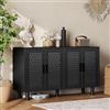BIYFSDS Comò con 4 Ante in Rattan, Mobile di Stoccaggio Vintage con Piedi in Legno Massiccio, Comò Moderno per Camera da Letto e Soggiorno con Dispositivo Anti-ribaltamento, Credenza Bassa per Cucina (Nero-4