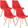 CLP Set di 4 sedie da pranzo Linares in plastica I in tessuto I in velluto I in corda I in pelle I poltrona con struttura in legno, Colore:rosso, Materiale:Plastica