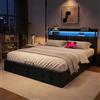 BLSYHDH Letto baule 140 x 190 con LED,Letto imbottito LED idraulico con porta USB letto imbottito con cassettiera letto matrimoniale con contenitore lettos imbottito letti 2 persone (nero+PU-1,140x190)