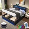 Autheria Letto Matrimoniale con Contenitore 160x200 cm con LED e USB(Supportato Senza Fili), Letto una piazza e mezza con Testiera e Vano Portaoggetti, Letto Contenitore con rete a doghe, Struttura Letto in PU