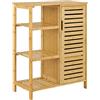 [en.casa] Mobile da Bagno in Bambù con 3 Scomparti Chiusi e Ripiani Vani Aperti Mobiletto da Terra Salvaspazio Anta a Listelli 87 x 66 x 33 cm Lavanderia Corridoio - Naturale
