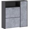 Arreditaly Scarpiera Mobile Portascarpe Salvaspazio Ingresso Con 2 Ribalte Doppia Profondità 3 Ante Con Ripiani Design Moderno Per Corridoio Sala 91.5 x 94 x 26.6 Cm Grigio E Cemento