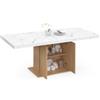IDMarket - Tavolo da pranzo allungabile rettangolare Julieta 6-10 persone, vassoio effetto marmo, doghe in legno con spazio di archiviazione, 160-200 cm