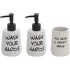 Inbagno Accessori Bagno da appoggio in Set Serie Wash in Ceramica Nero e Bianco con Stampe a Contrasto, Stile Vintage Moderno (Bianco, Set 3 Pezzi)