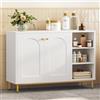 Hzuaneri Mobile da Bagno, Armadietto Autoportante, con 3 Ripiani Aperti Regolabili e 2 ante, Grande Capacità di Stoccaggio, per Bagno, Soggiorno, Ingresso, Cucina, Bianco-Oro SC10203G