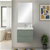 Inbagno Mobile Bagno Sospeso 60 Cm Verde Opaco Con 2 Cassetti Soft-Close Lavabo In Ceramica E Specchio Rettangolare - Linea Elva