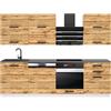 B BELINI GROUP Belini - Blocco cucina Magison - Mobili da cucina da incasso, 240 cm, senza elettrodomestici con pensili e armadi, con controsoffitti, rovere Wotan