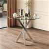 Soweiz Tavolo da pranzo rotondo, 80 x 80 x 75 cm, piano in vetro temperato, gambe del tavolo galvanizzato, tavolo da pranzo semplice, argento