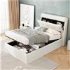 Lubvtti Letto singolo 90x200,testiera con contenitore,letto contenitore idraulico,Telaio del letto 90x200 con rete a doghe e con testata,PU,bianco