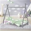 ML DESIGN modern living ML-Design Letto Montessori Tipi per Bambini 70 x 140 cm Grigio Chiaro, in Legno di Pino Massiccio, con Rete a Doghe, Lettino Basso a Forma di Tenda Indiana, Giroletto a Capanna per Cameretta