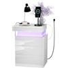 Rcynview Comodino Bianco con Illuminazione LED,Comodini Camera da Letto Moderno con Presa,Comodino lucido 16 Colori Regolabile,Comodini Soggiorno, Camera da Letto con 3 Cassetti e USB,45x40x67 cm