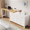 NNJN Scrivania con 7 cassetti, 2 in 1, piano girevole e credenza, effetto rovere, piano girevole a 360°, bianco/naturale, scrivania da toeletta, scrivania angolare a forma di L