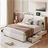 BLSYHDH Letto baule 160 x 200 USB, letto imbottito con 4 cassetto, testina, letto matrimoniale con ripostiglio, letto imbottito con rete a doghe (bianco+pelle, 160 x 200 cm)