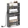 KOMFOTTEU Carrello Portaoggetti a 4 Ripiani con Ruote Rirevoli a 360°, Carrellino Scorrevole con Maniglia Slim, da Bagno, Cucina, Lavanderia, 47,5 x 13 x 80,5 cm (Grigio e Naturale, Con Presa)