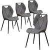 HJhomeheart Set di 4 Sedie, Sedie da Pranzo Imbottite, Sedie da Cucina in Stile Scandinavo, Gambe in Metallo, Cuscini in Tessuto con Motivo a Rombi e Maniglie, Grigio