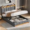 BIYFSDS Letto baule 140 x 200 cm con LED e porta USB/Type-C, letto matrimoniale imbottito 140 x 200 con contenitore idraulico e rete, testiera imbottita con ripiani aperti letto per adulti (grigio-2, 140 x