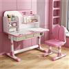 Yokawe Sedie da scrivania per bambini rosa, altezza regolabile Tavolo da studio allargato con scomparto portaoggetti Scrivania per casa e scuola (con sedile cuscino rosso)