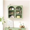 HAINEW Armadio moderno pensile da cucina con 2 ante in vetro curve, metallo e vetro, credenza da appendere, armadietto medico, con motivo a tessitura, per cucina, bagno, verde, 70 x 23 x 60 cm