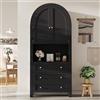 Gelukueub Armadio Alto Ad Arco Con Cassetti E Ante, Porta Di Stoccaggio Autoportante Per Cucina E Soggiorno, Scaffali Ad Arco Con Area Espositiva Aperta, Nero, 70 X 35 X 180 Cm