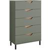 Vicco Cassettiera per camera da letto Marelle Verde/Artigianale 76x120 cm | con 5 cassetti, adatto per riporre abiti e oggetti di uso quotidiano