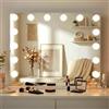 CLP Specchio Trucco Valencia con Luce dimmerabile, Specchio Hollywood con USB-A, da Parete o da appoggio, Colore:Bianco