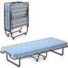 COSTWAY Brandina Pieghevole con Materasso, con Struttura Metallica Resistente, Materasso in Memory Foam, Letto Portatile con Ruote, 200x90x41 cm, Made in Italy (Blu)